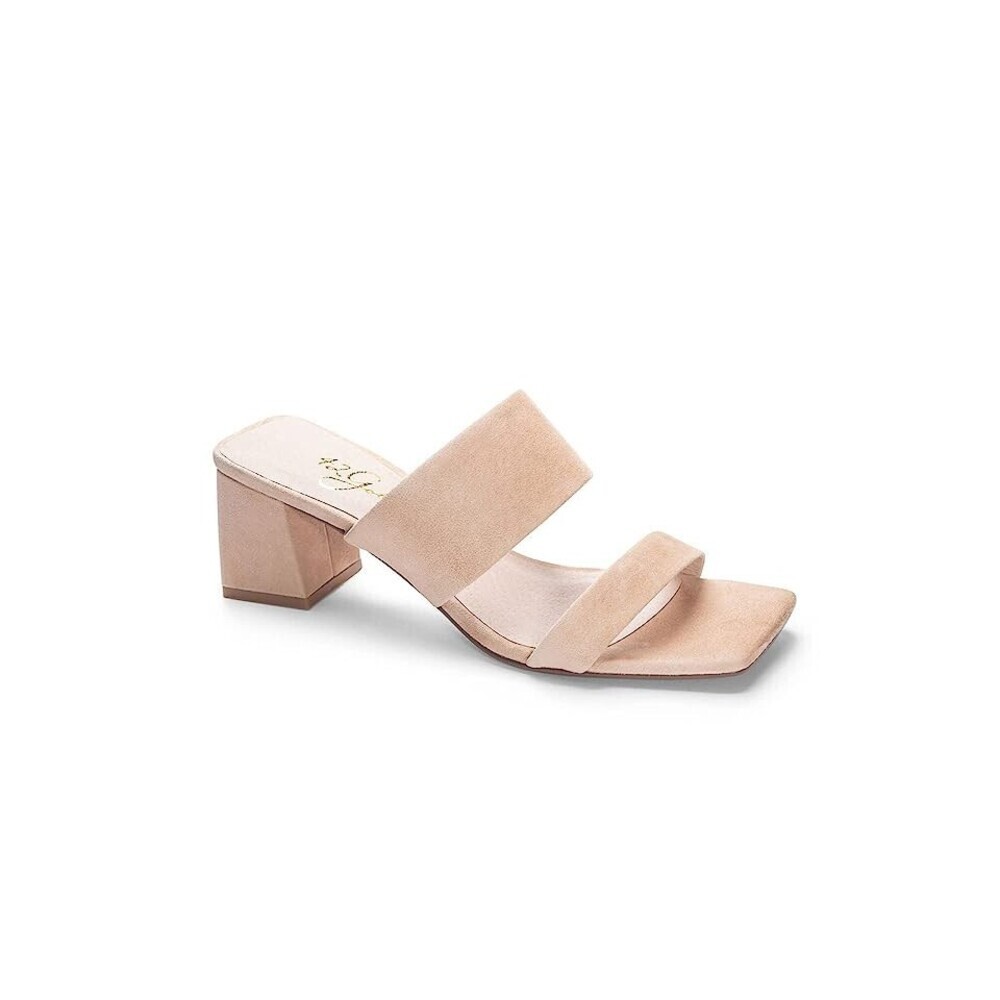 42 GOLD Lizbett Sandals Women's 7.5 Natural Suede Square Toe Block Heel JOBB177
